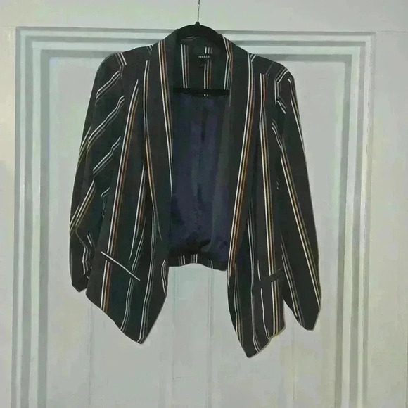 Torrid Crepe Cut Away Blazer Blue Tan Womens Size 2x - Picture 2 of 11